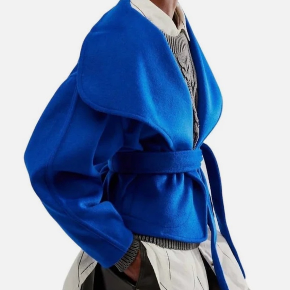 FREE PEOPLE MINA BELTED JACKET COBALT BLUE LARGE - Picture 4 of 8